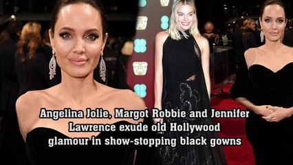 下载视频: Angelina Jolie, Margot Robbie and Jennifer Lawrence exude old Hollywood glamour in show-stopping black gowns as they lead Britain's first major Time's Up protest on the BAFTA red carpet.