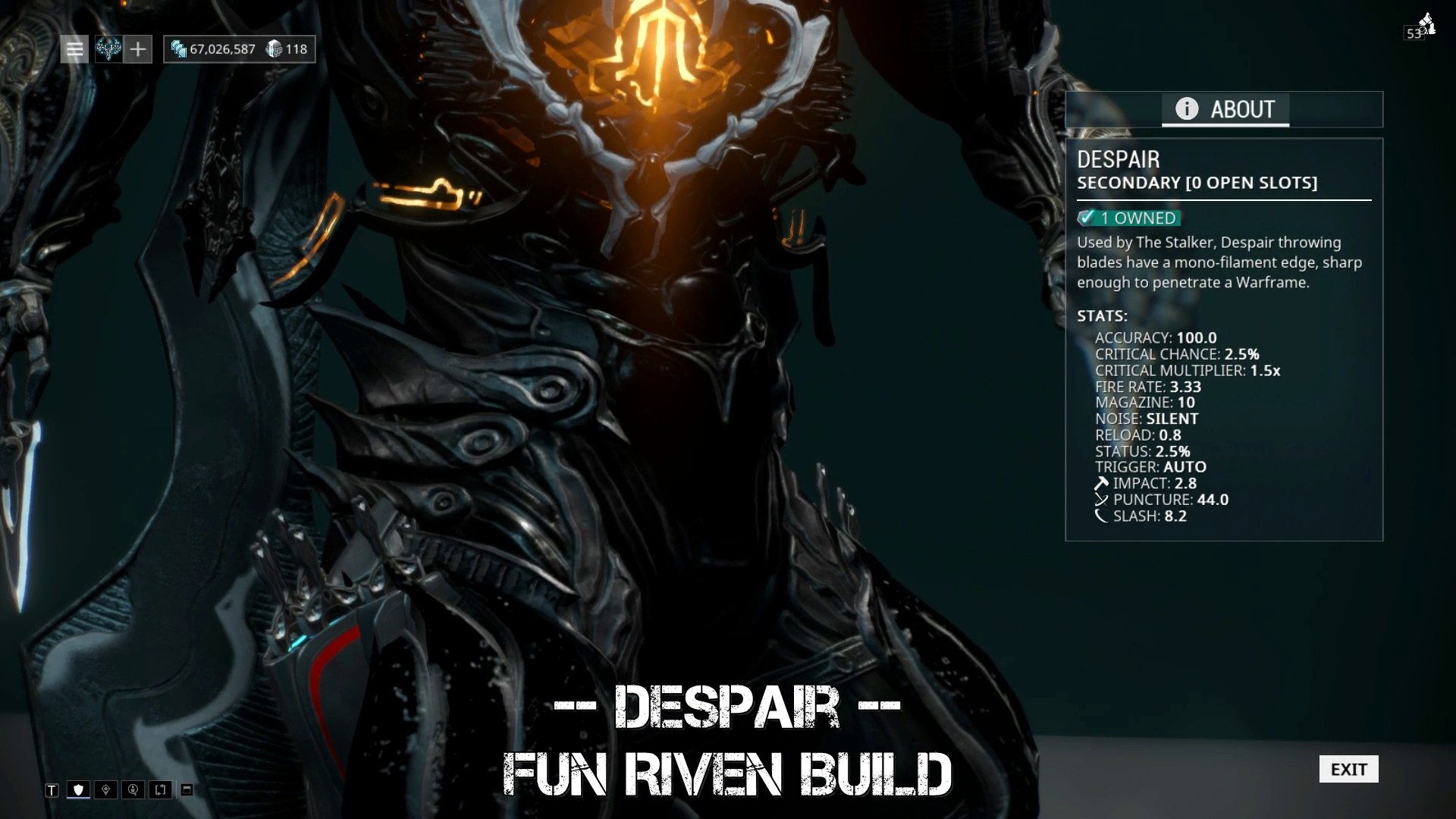 Warframe Despair Riven Build Be The Stalker Video Dailymotion