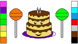 Learn Colors for Kids with Lollipop  -  Birthday Cake Coloring Pages