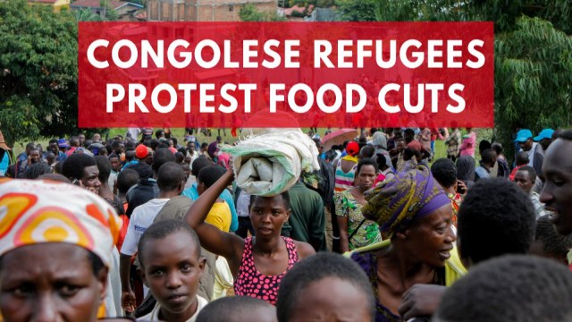 Congolese refugees march out of camp in protest at food cuts
