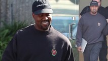 Doting dad! Kanye West can't stop smiling as he arrives for business meeting after the arrival of his third child with wife Kim Kardashian.