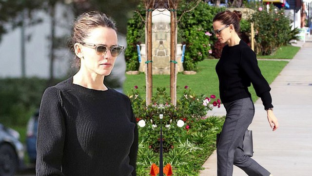 Dressed up! Jennifer Garner dons grey trousers and black sweater for church services in Los Angeles... after ex Ben Affleck flies to New York City to see Lindsay Shookus.