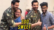 John Abraham KISSES, HUGS Fan on the Shoot of Parmanu with Diana Penty