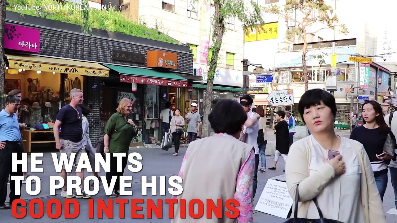 North Korean Defector Blindfolds Himself and Asks for Hugs in South Korea