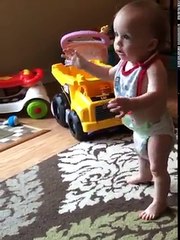 Baby learning how to walk for the first time 