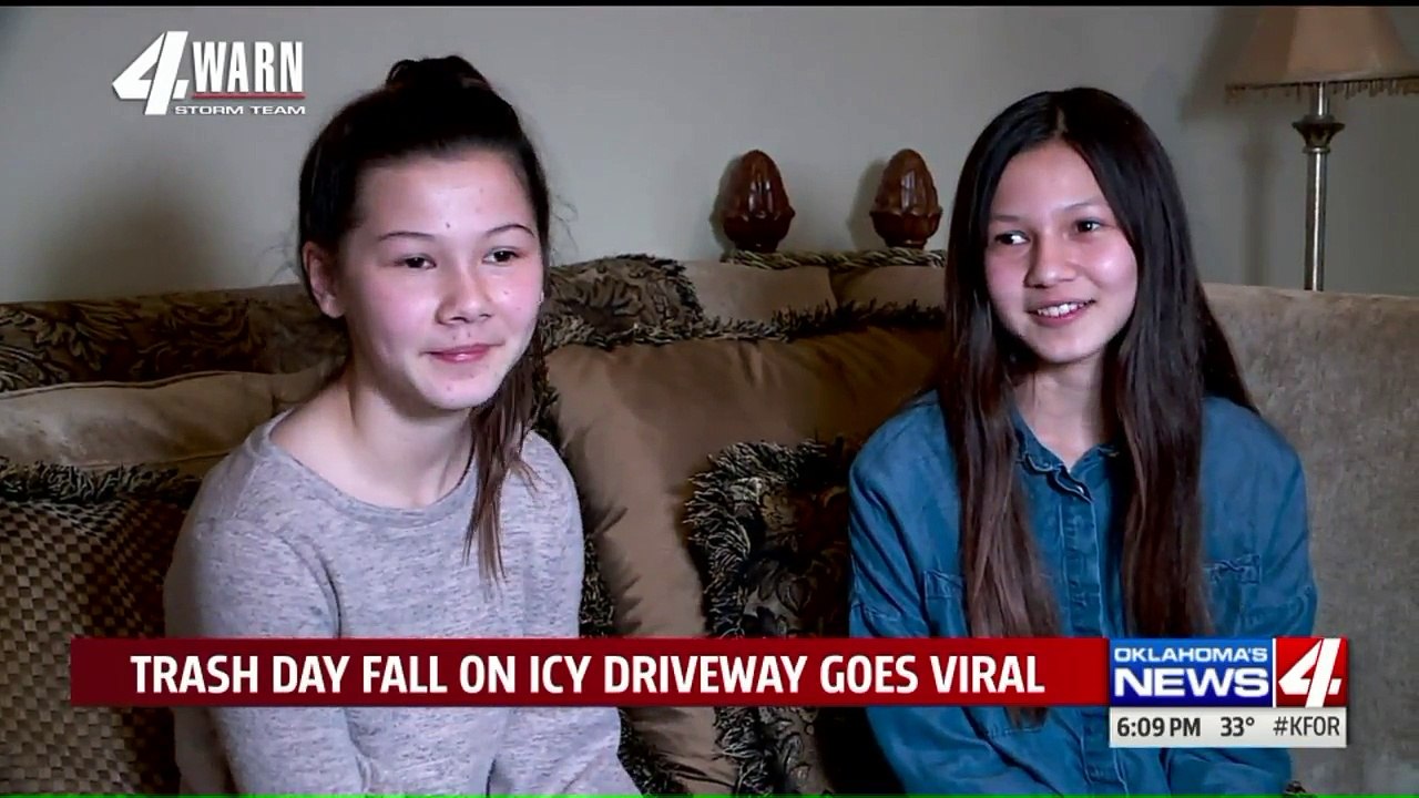 Girl's Hilarious Attempt to Bring Trash Can Up Icy Driveway Goes Viral