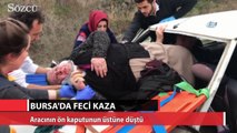 Bursa’da feci kaza! Bariyerlere çarpan otomobilin ön camından kaputa fırladı