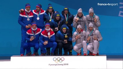 JO 2018 : Biathlon - Relais 4 x 7.5 km Hommes. La cérémonie des médailles