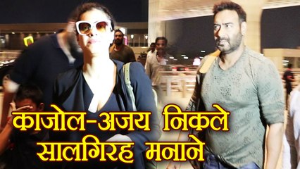 Ajay Devgn & Kajol leave for Singapore to celebrate their Wedding Anniversary; Watch | FilmiBeat