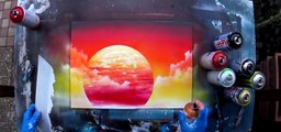 Artist Spray Paints Image of Landscape