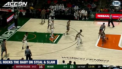 Miami's Dewan Huell Rocks The Cradle On Dunk vs. BC