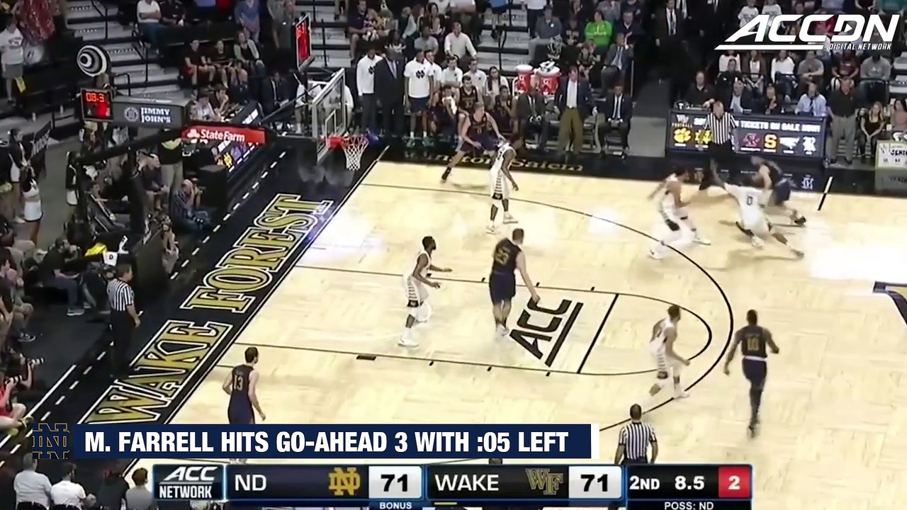 Notre Dame's Matt Farrell Drains Game-Winning 3 vs. Wake Forest