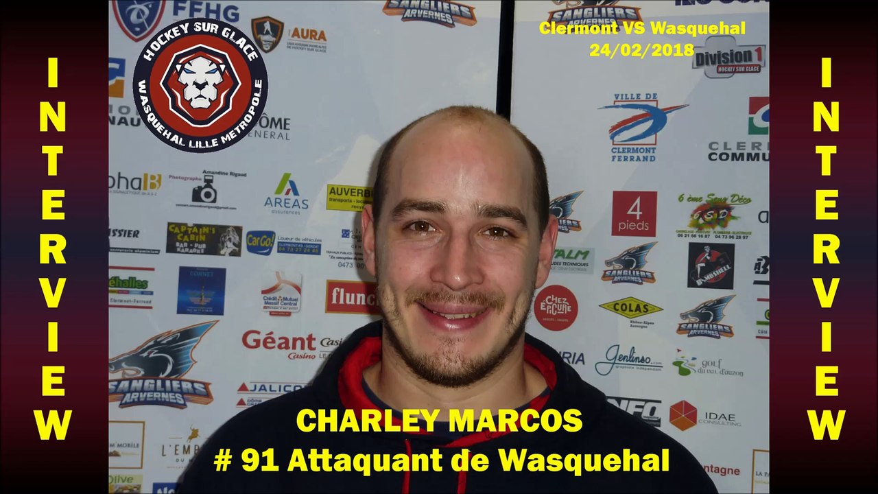 Hockey sur glace D2 Interview Charley Marcos # 91 Attaquant des Lions de Wasquehal 2018-02-24 Clermont VS Wasquehal