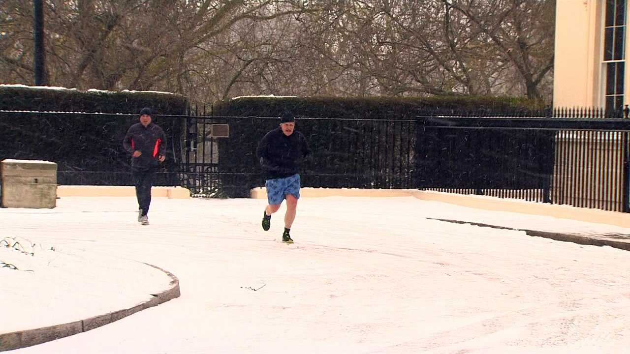 Boris Johnson braves blizzard to continue jogging routine