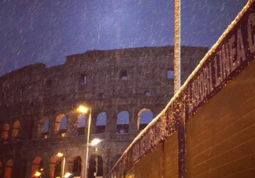 Snow Falls on Colosseum as Cold Front Crosses Rome