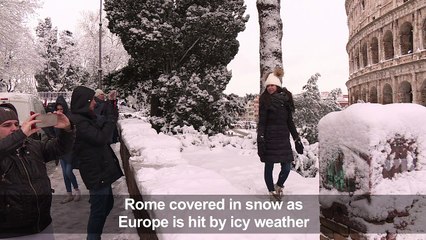Snow falls in Rome as Europe hit by icy weather
