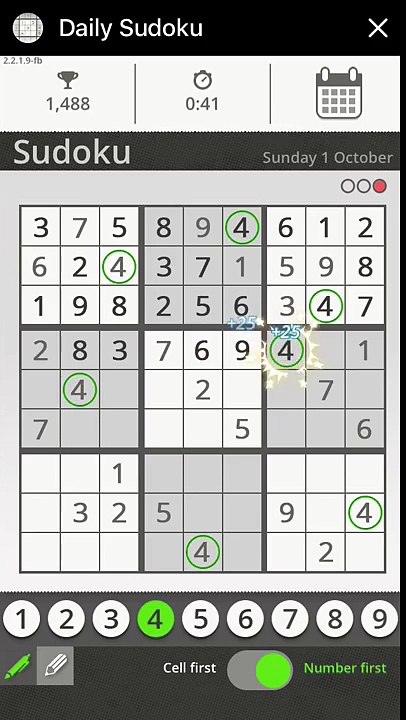 Daily sudoku messenger - Sunday 1 October 2017 - hard difficulty solution