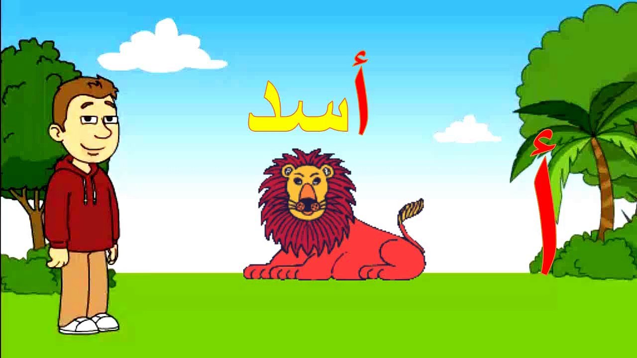 تعليم الحروف العربية الهجائية للاطفال  مع امثلة صور الحيوانات متحركة