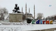 Mimar Sinan'ın ustalık eseri Selimiye’de kar manzarası havadan görüntülendi