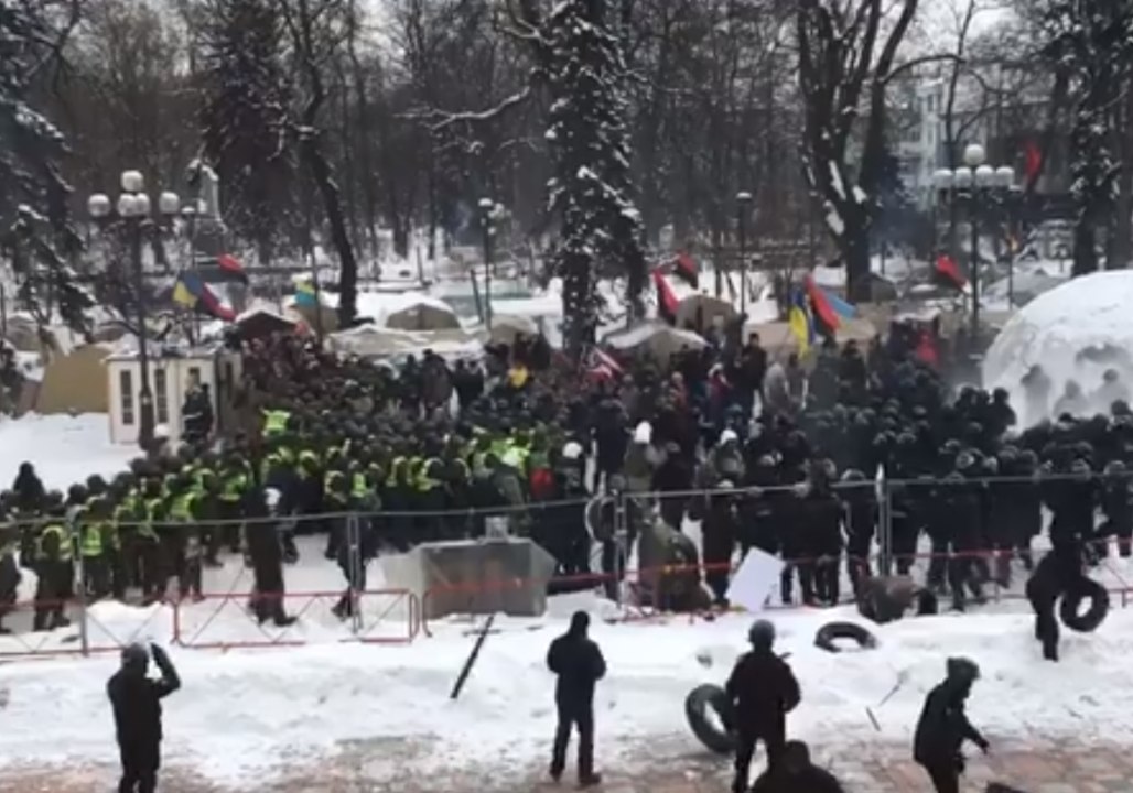 Clashes Between Police and Protesters Outside Ukrainian Parliament in Kiev