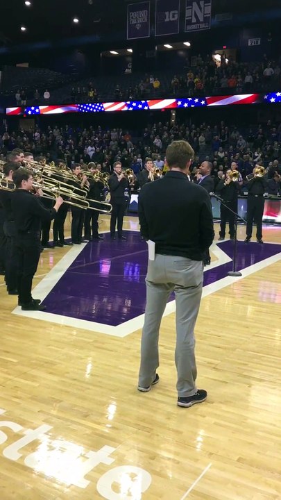 Northwestern University Trombone Choir performs the National Anthem