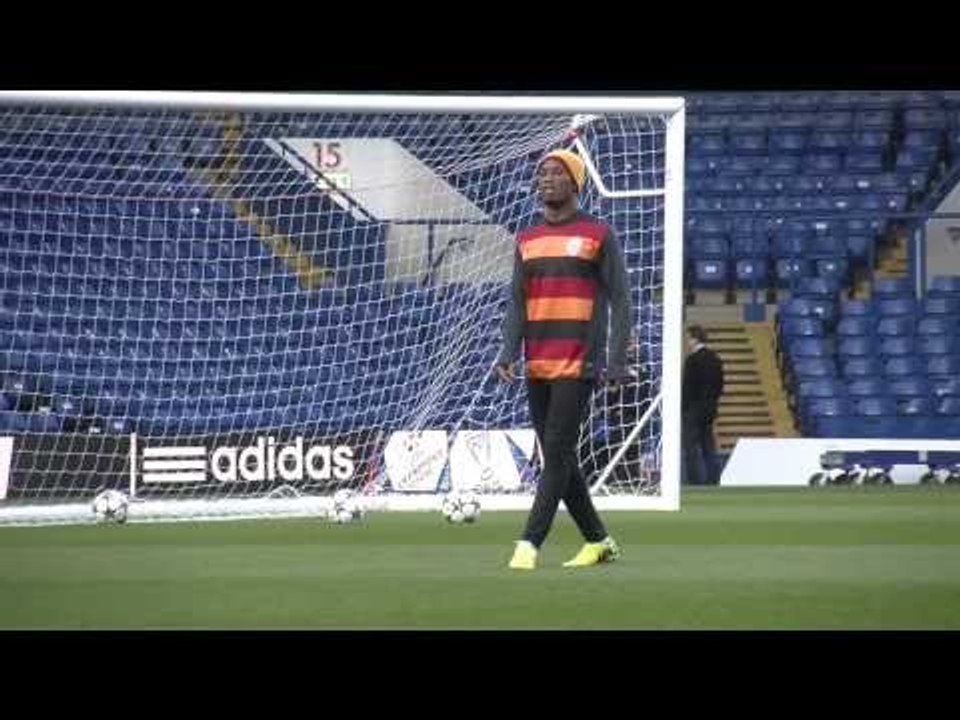 Galatasaray stars Didier Drogba and Wesley Sneijder train at Stamford Bridge