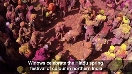 Widows celebrate Holi at temple in northern India