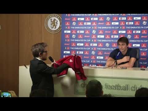 Antonio Conte presented with signed Jose Mourinho Manchester United shirt