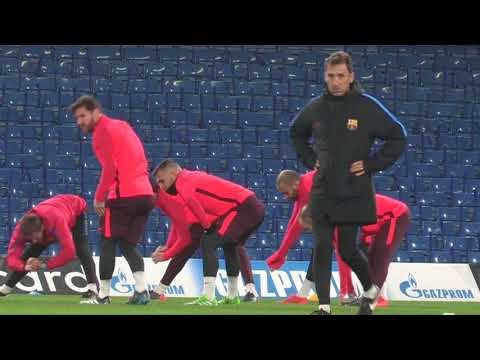 Messi and Barcelona train at Stamford Bridge ahead of Chelsea clash