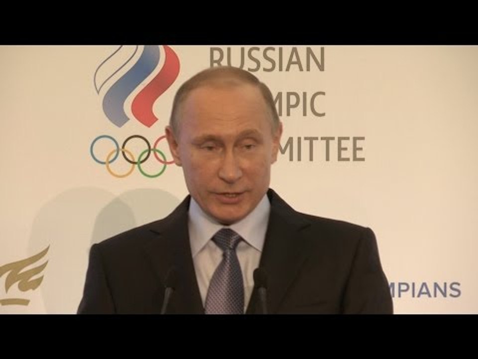 Vladimir Putin addresses the World Olympians Forum in Moscow