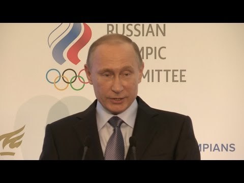 Vladimir Putin addresses the World Olympians Forum in Moscow