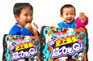 史上最長の超ひもＱを食べたよ♪ 3歳のトレーシーと2歳のスティーブ ★Eat delicious sweet 面包超人 日本玩食 史上最长的果酱糖果★