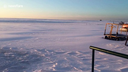 Sunrise at Channel Islands airport shut down by snow