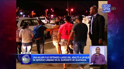 Mujer detenida luego de asalto a bus en el suroeste de Guayaquil