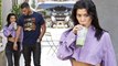 Hot mama! Kourtney Kardashian sizzles as she flashes toned torso and bra in slashed blouse during outing with boyfriend Younes Bendjima.