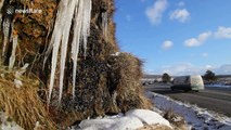 River freezes over during winter blast in Northern Ireland