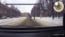 Police officer throws himself in front of moving car to protect child, Belarus
