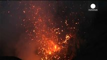 Vanuatu volcano spits molten lava high into the air with deafening 