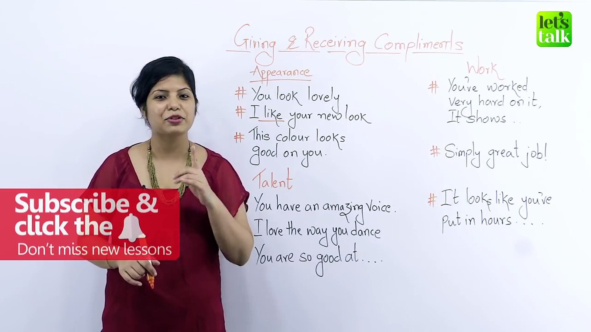 Learn English Online - Giving and receiving compliments in – Free English Lesson for beginners.