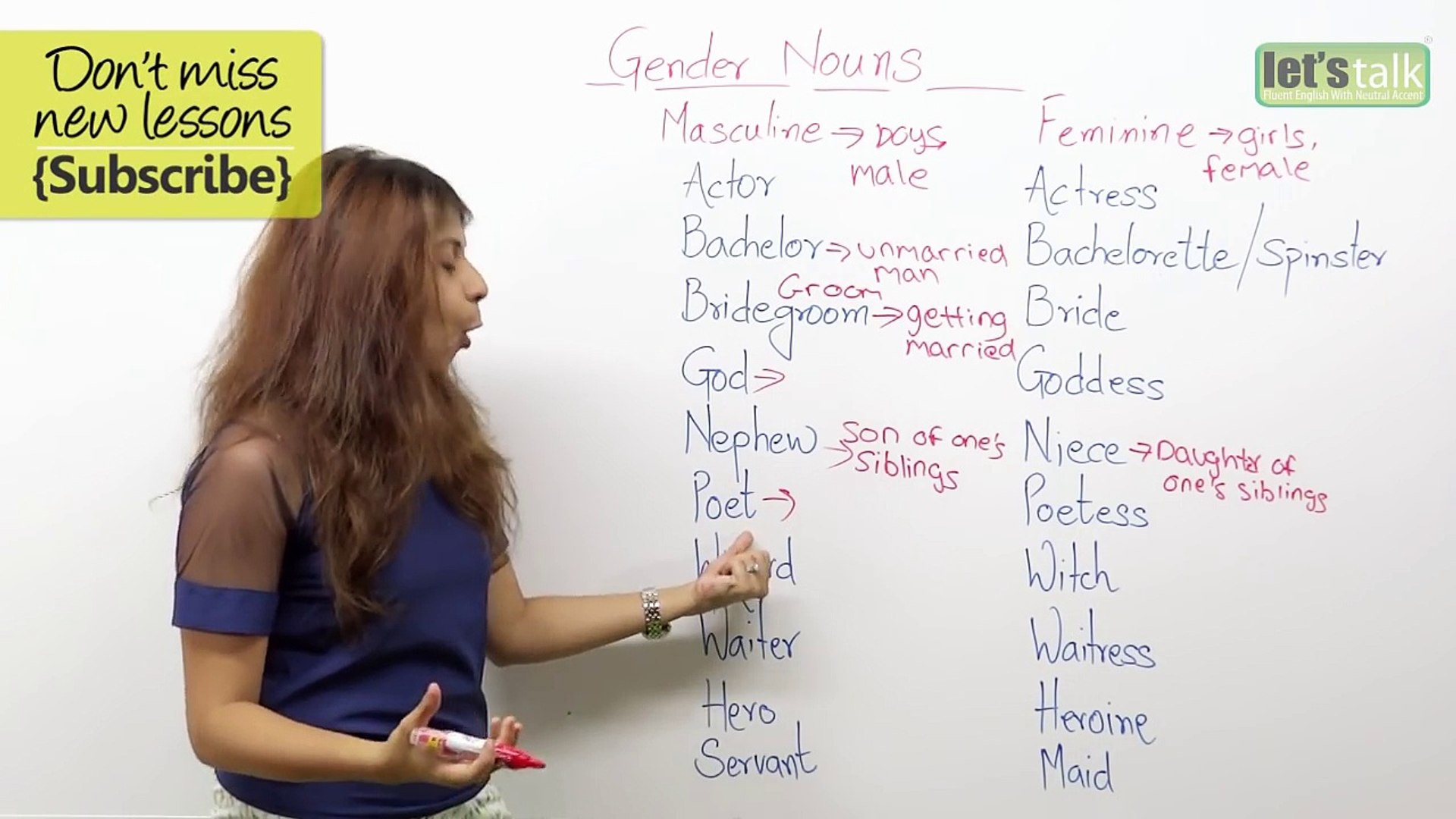English Grammar lesson - Gender Nouns ( Learn Fluent English)