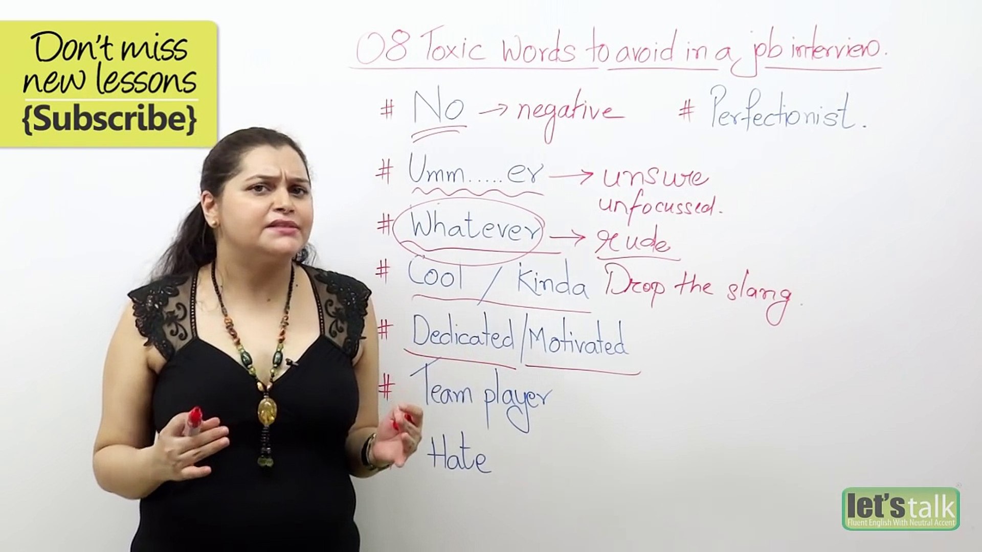 English Lesson -  08 Toxic Words to avoid in a Job Interview  ( Job Interview Skills)