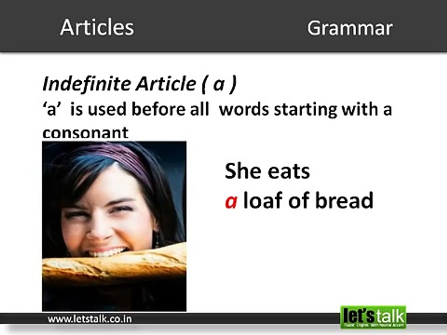 English Grammar - Articles. www.letstalk.co.in.MP4