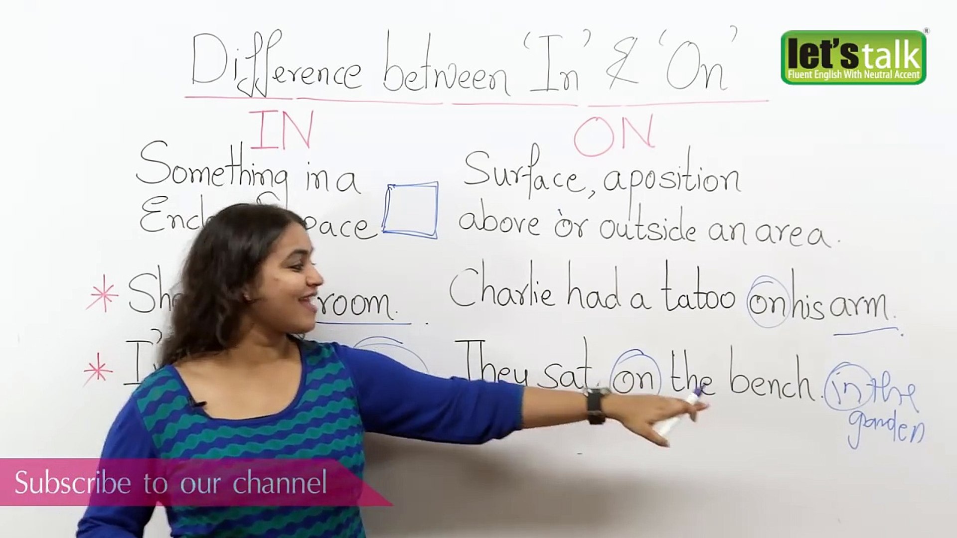 Difference between the prepositions  IN and ON - English Grammar Lesson