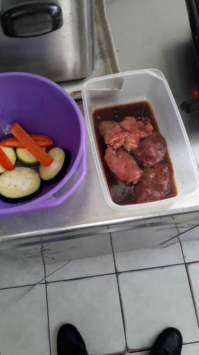 chicken liver salad with grilled vegetables made in Russia