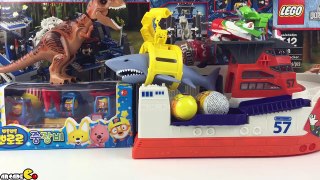Surprise Egg Tom And Jerry Rescue Shark Ship & LEGO Jurassic World T. rex 뽀로로 구조 는 장난감 자동차 를 재생