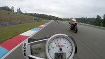 Race between two Triumph Speed Triple 1050 with crash