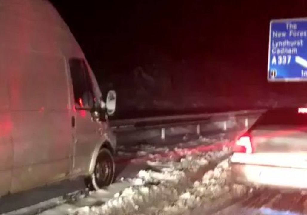Motorists Stranded on Snow-Covered A31