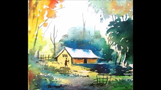 simple watercolor landscape painting, watercolor painting for beginners