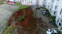 Trabzon'da çöken istinat duvarı havadan görüntülendi
