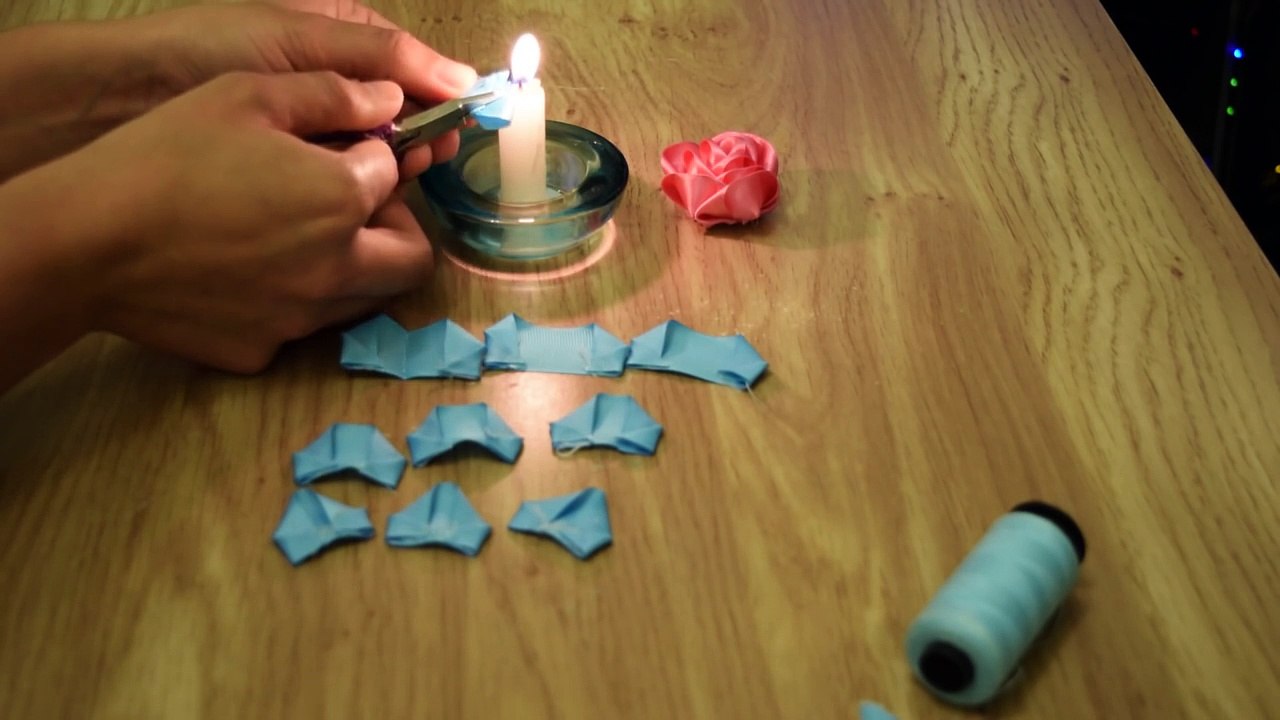 Make Rose Flower from Satin Ribbon.DIY.